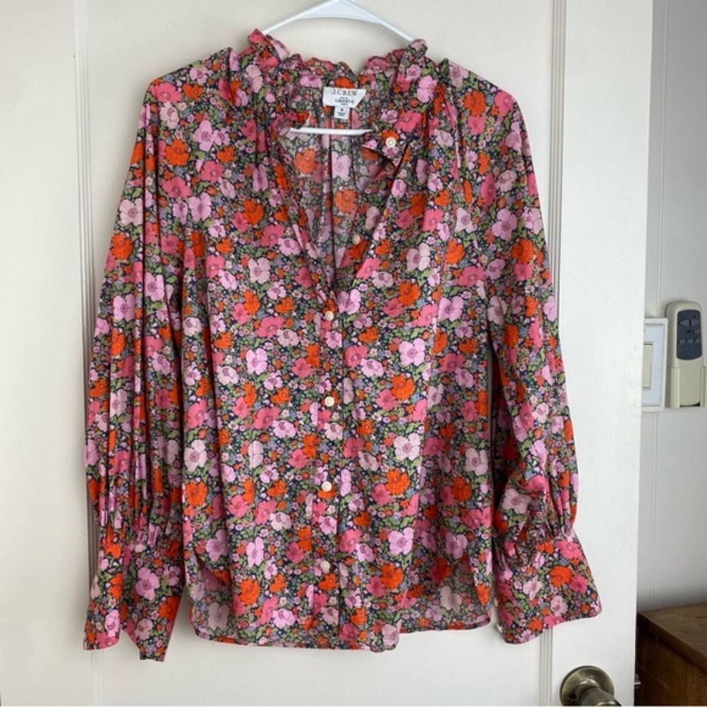 J. Crew Floral Button Down Shirt - Pink, Orange, Black